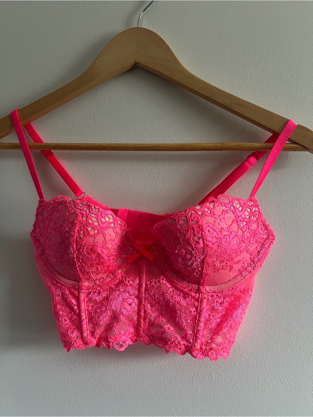 Victoria's Secret Neon Pink Lace Bustier Bralette